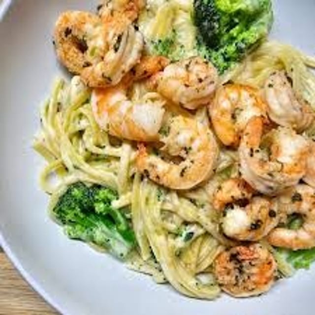 Shrimp And Chicken Mushroom Alfredo.